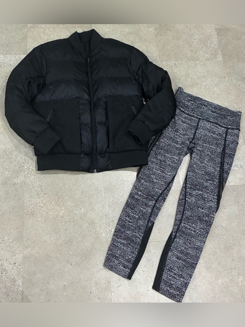 Womens LULULEMON Reversible Roam Far Down Wool Winter Coat & Leggings, sz 6